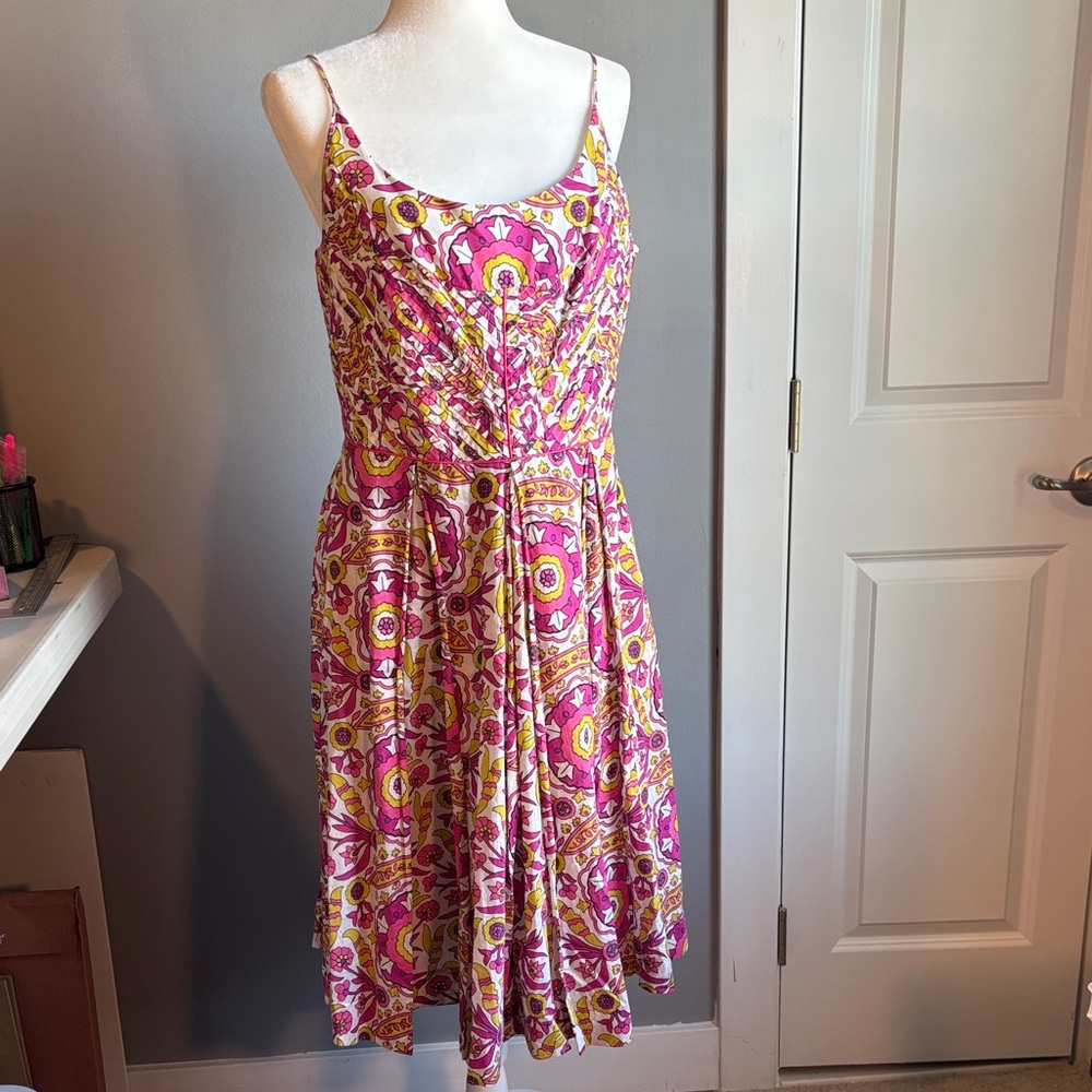 Tory Burch Pink and Yellow Floral Midi Dress